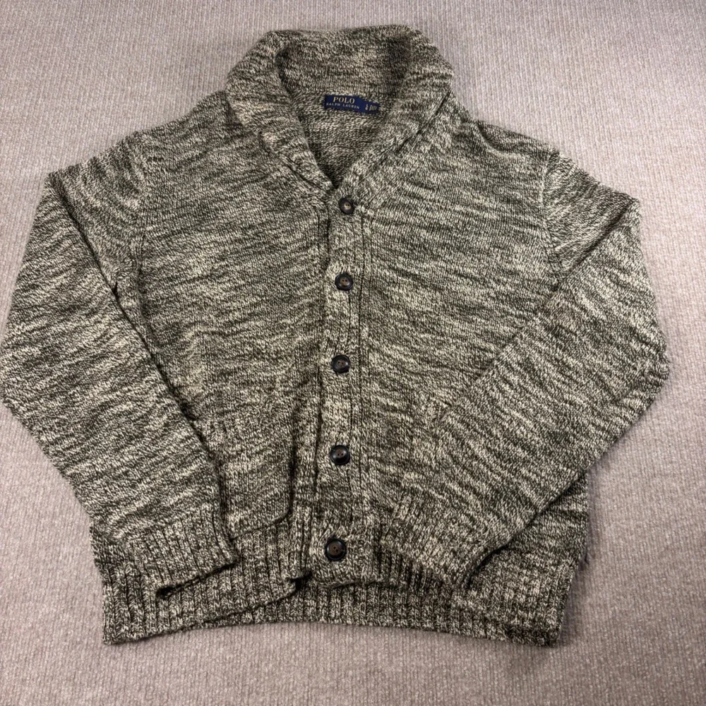 Polo Ralph Lauren Olive Beige 100% Cotton Cardigan Sweater Men's Size Large EUC